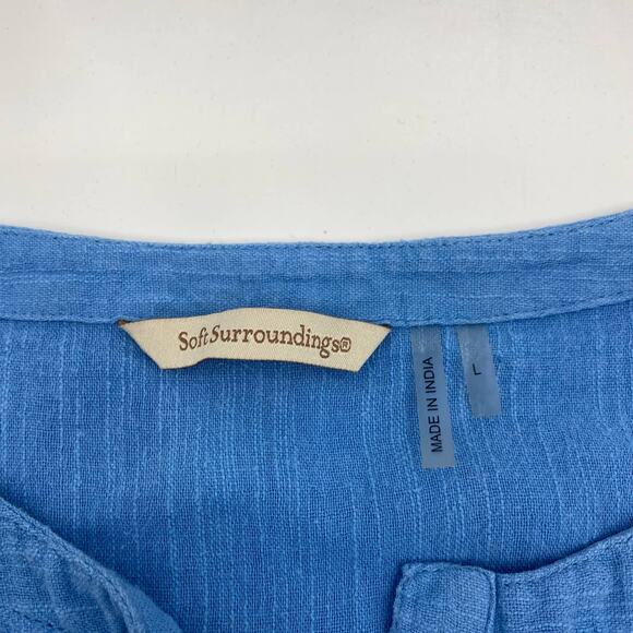 SOFT SURROUNDINGS Blue Linen Blend Breezy Nights Asymmetrical Blouse Women Sz L - Picture 4 of 6